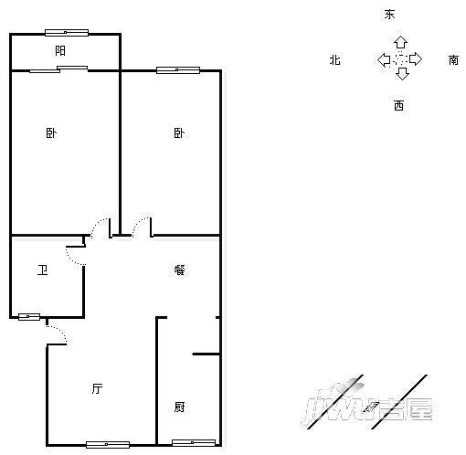 居业家园2室2厅1卫87㎡户型图