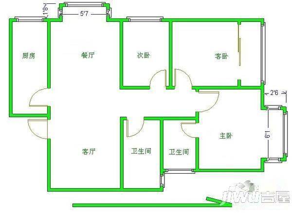 居业家园2室2厅1卫87㎡户型图