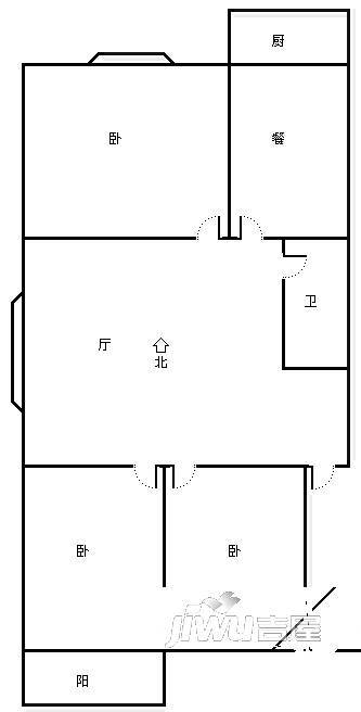 居业家园2室2厅1卫87㎡户型图