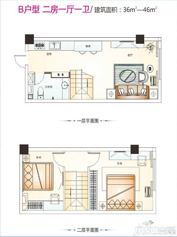 五洲国际工业博览城2室1厅1卫46㎡户型图