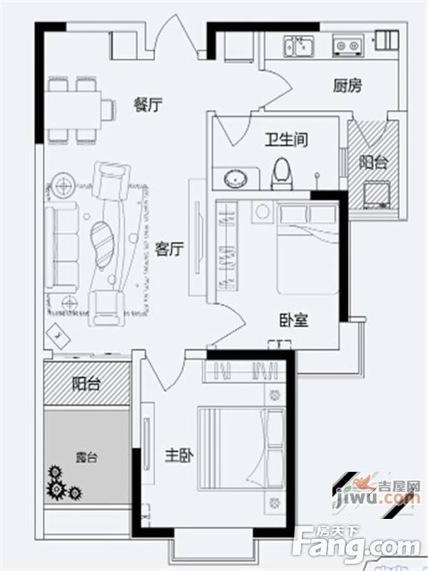 君悦蓝庭2室2厅1卫88㎡户型图