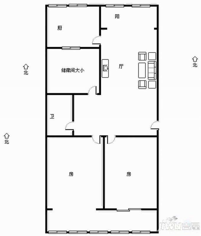 新天地花园2室2厅1卫98.1㎡户型图