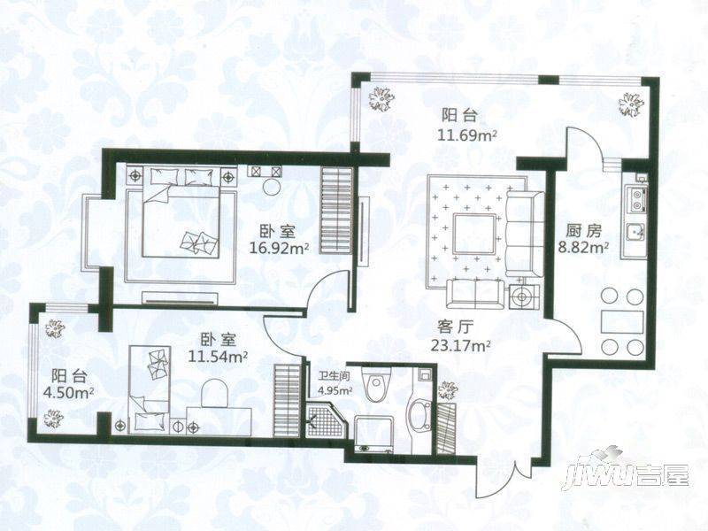 观澜名邸2室2厅1卫户型图