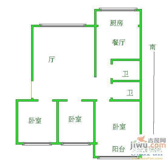 和安里3室1厅1卫119㎡户型图