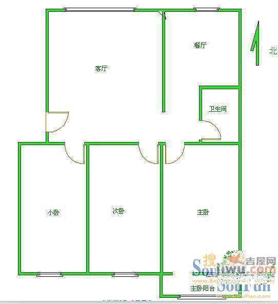 建安里3室2厅1卫105㎡户型图