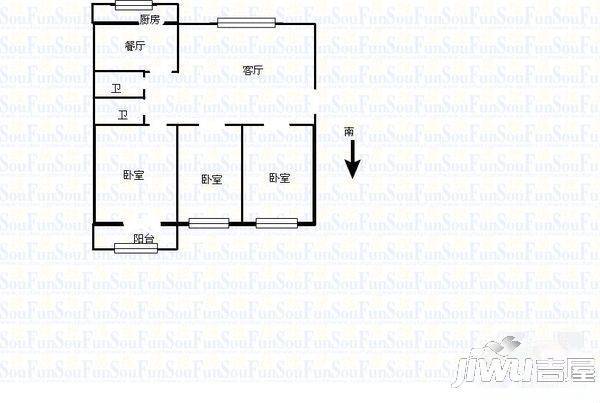 先富里2室1厅1卫63㎡户型图