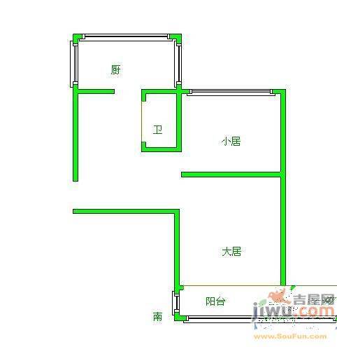 建树里2室1厅1卫55㎡户型图