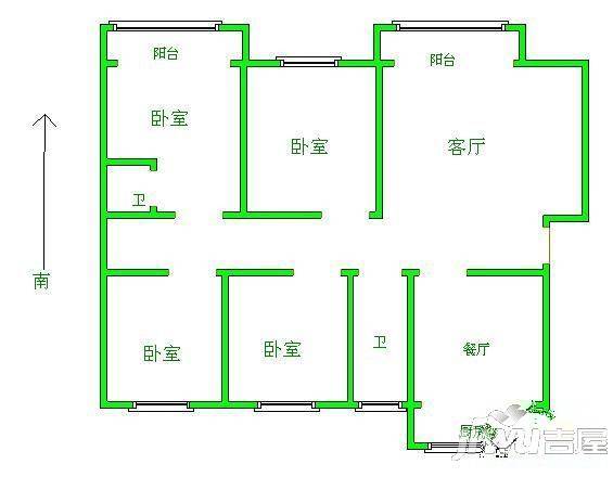 新世纪小区2室2厅1卫89㎡户型图