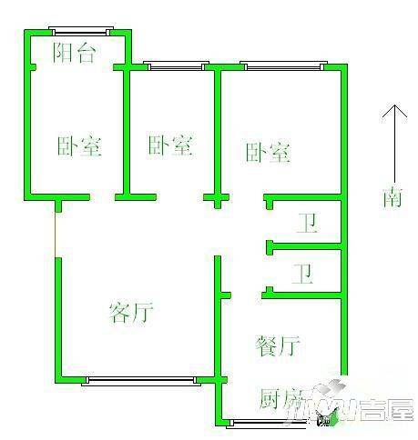 新世纪小区2室2厅1卫89㎡户型图