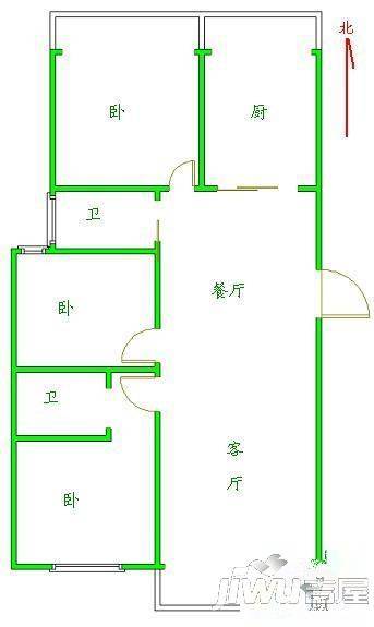 新世纪小区2室2厅1卫89㎡户型图