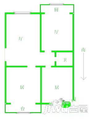 建树里2室1厅1卫55㎡户型图