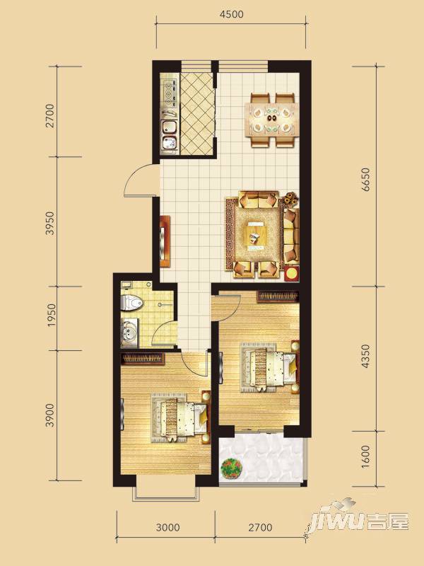 戴河香堤2室1厅1卫78㎡户型图