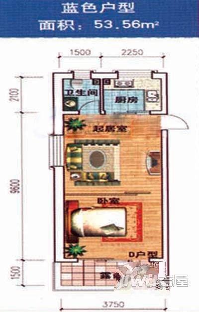 夏威夷公寓1室1厅1卫45.3㎡户型图