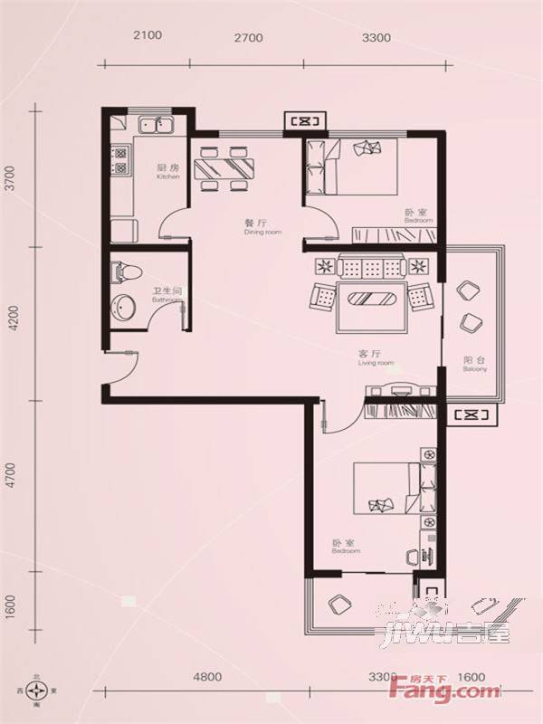 升达置地广场2室2厅1卫100.7㎡户型图