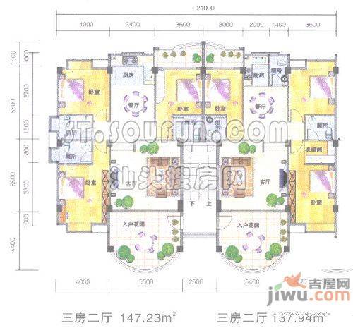 龙禧花园东区3室2厅3卫142.5㎡户型图