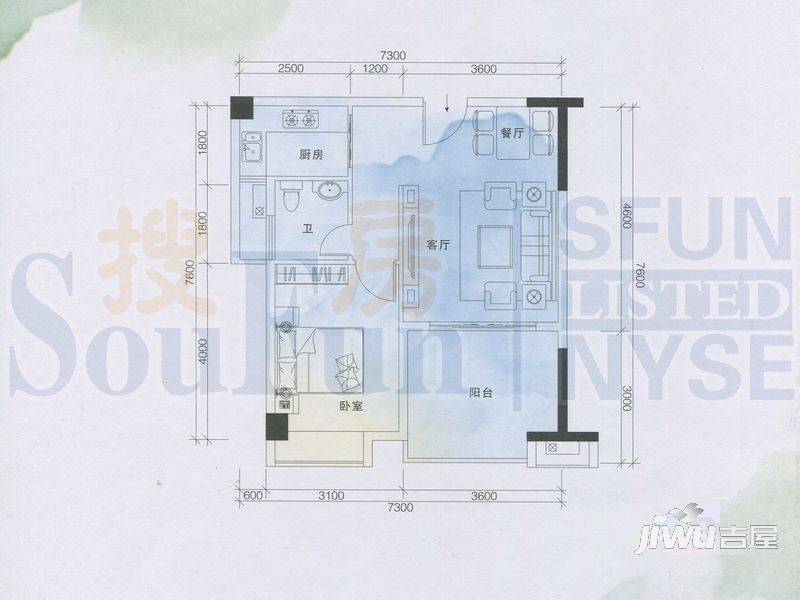 万绿苑2室2厅2卫79.8㎡户型图