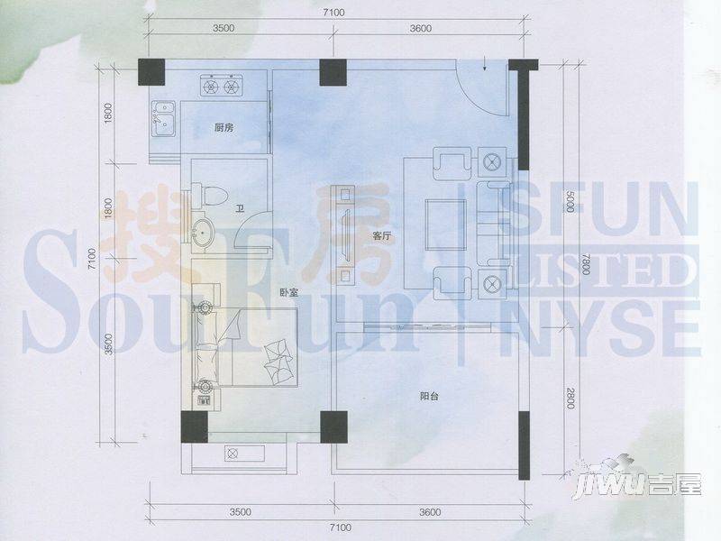 万绿苑2室2厅2卫79.8㎡户型图