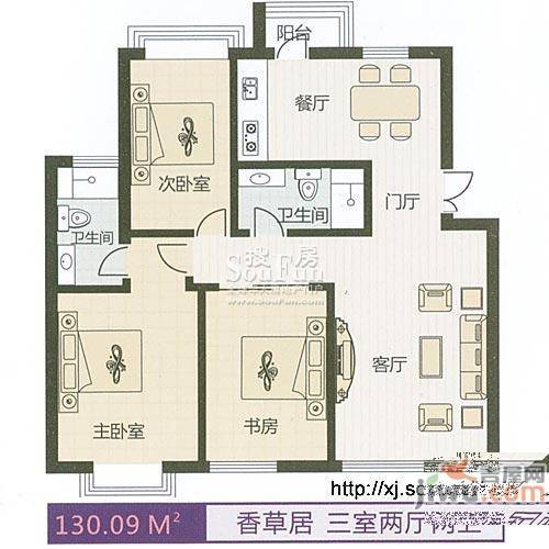 美林花源3室2厅2卫147.9㎡户型图