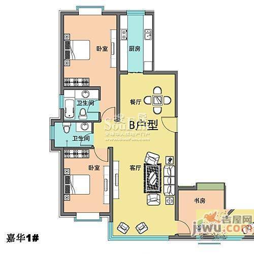 嘉华园3室2厅2卫135.4㎡户型图