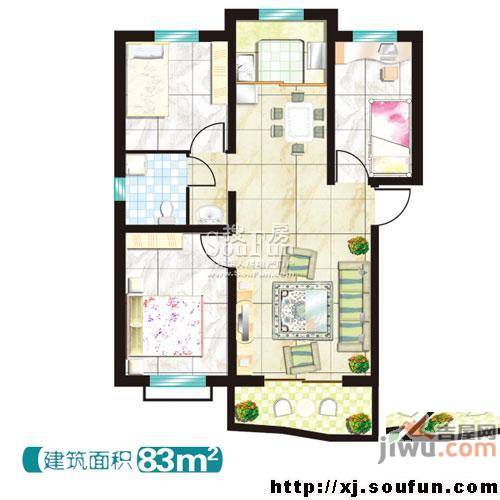 新家坡花园3室2厅1卫83㎡户型图