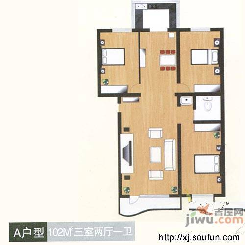 迎宾丽舍3室2厅1卫89㎡户型图