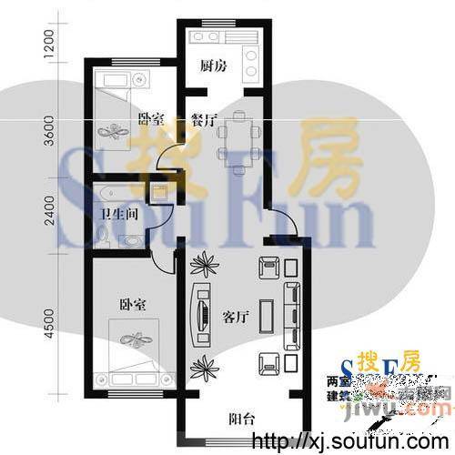 怡和山庄3室2厅1卫95.8㎡户型图