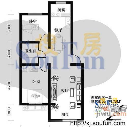 怡和山庄3室2厅1卫95.8㎡户型图