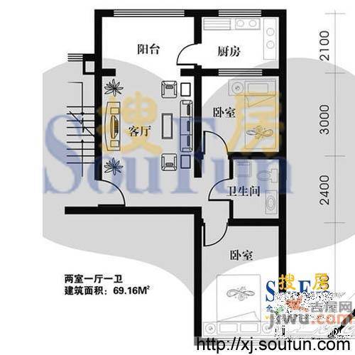 怡和山庄3室2厅1卫95.8㎡户型图