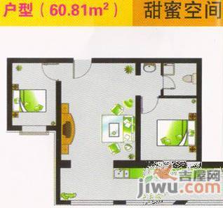 格林春天3室1厅1卫60.8㎡户型图