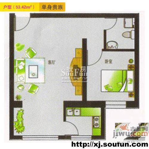 格林春天3室1厅1卫60.8㎡户型图