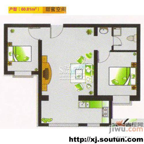 格林春天3室1厅1卫60.8㎡户型图