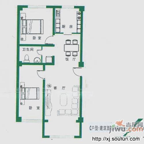 金桥小区2室1厅1卫78㎡户型图