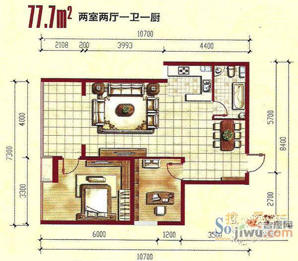 万佳幸福花园3室2厅2卫131.1㎡户型图