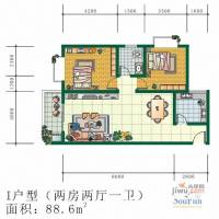 万富景苑三期2室2厅1卫88.6㎡户型图