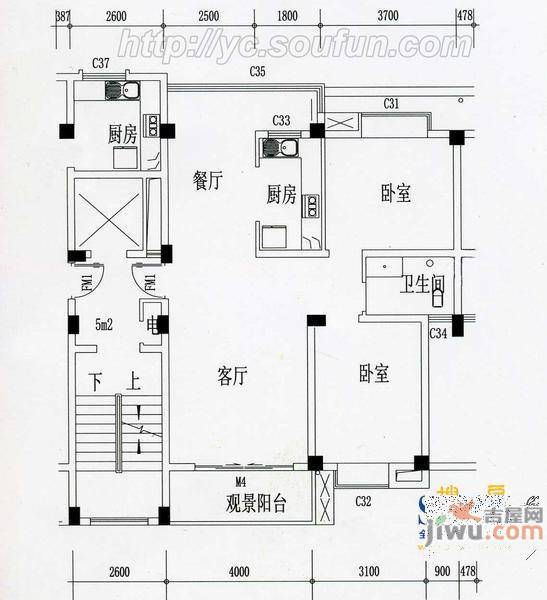 万佳城市花园三期3室1厅2卫135㎡户型图