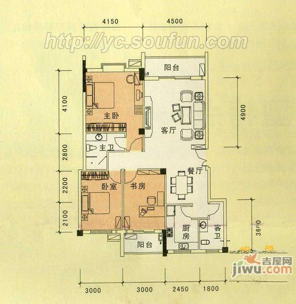 金缔华城二期4室2厅2卫238㎡户型图