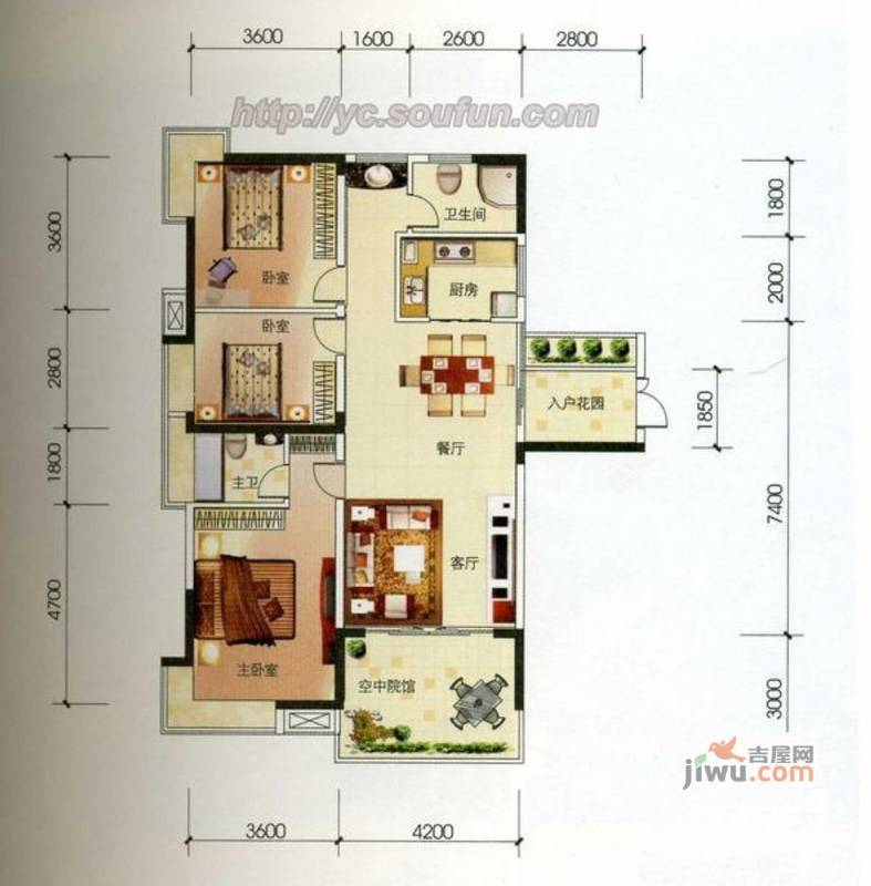 廊桥水岸3室2厅2卫123.8㎡户型图