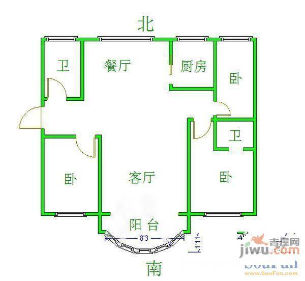 风和日丽3室2厅2卫户型图