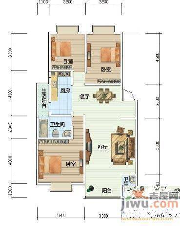 风和日丽3室2厅2卫户型图