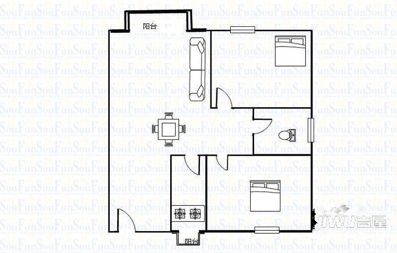 学府雅苑2室2厅1卫户型图