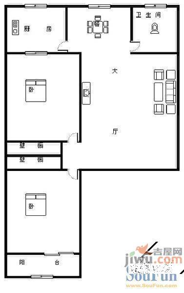 绿萝路小区2室1厅1卫户型图