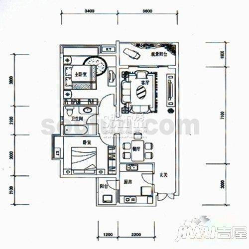 东环大厦2室2厅1卫户型图