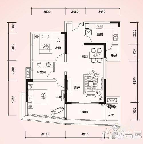 纵横花园2室1厅1卫户型图