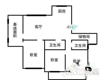 清江大厦3室2厅1卫户型图