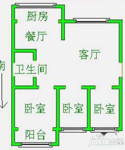 机电花苑3室2厅1卫户型图