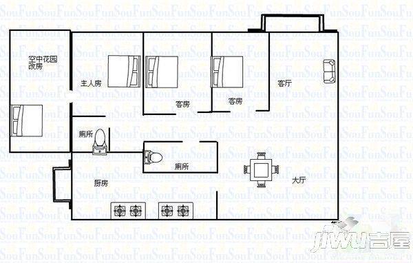江山多娇二期2室2厅1卫88㎡户型图