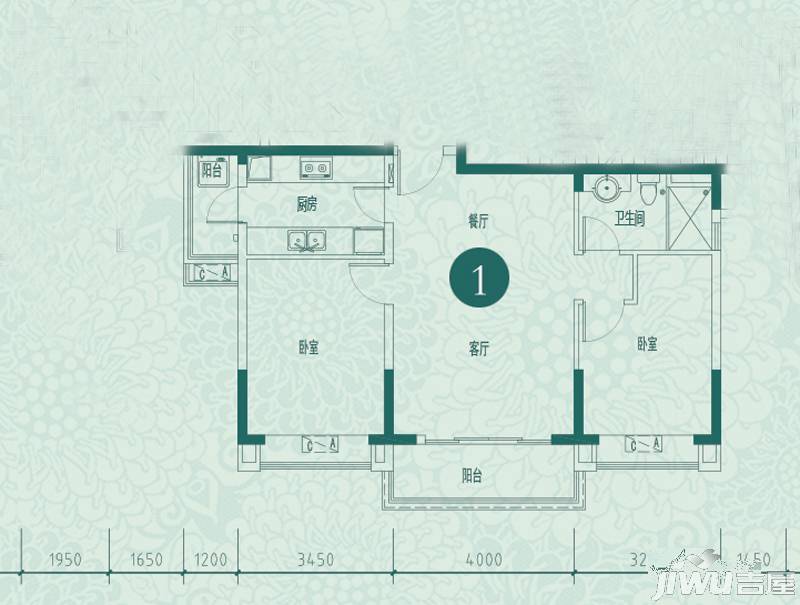 中海山语湖·悦湖3室2厅1卫89㎡户型图