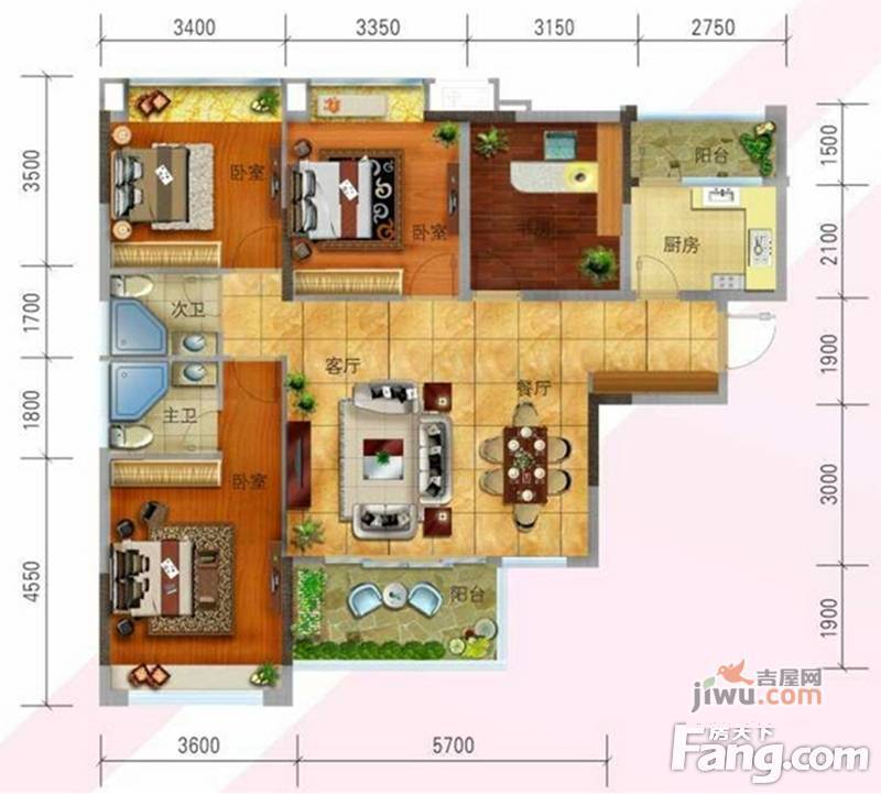 黄金花园黄金苑2室2厅1卫70㎡户型图