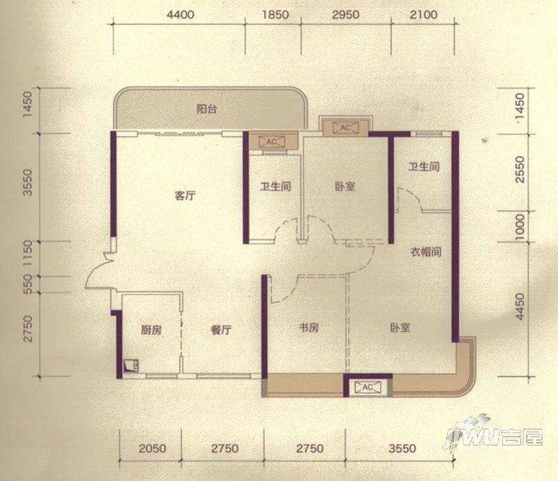 桂丹颐景园紫云台2室2厅1卫79㎡户型图