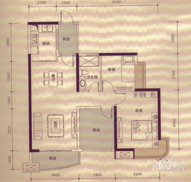 桂丹颐景园紫云台2室2厅1卫79㎡户型图